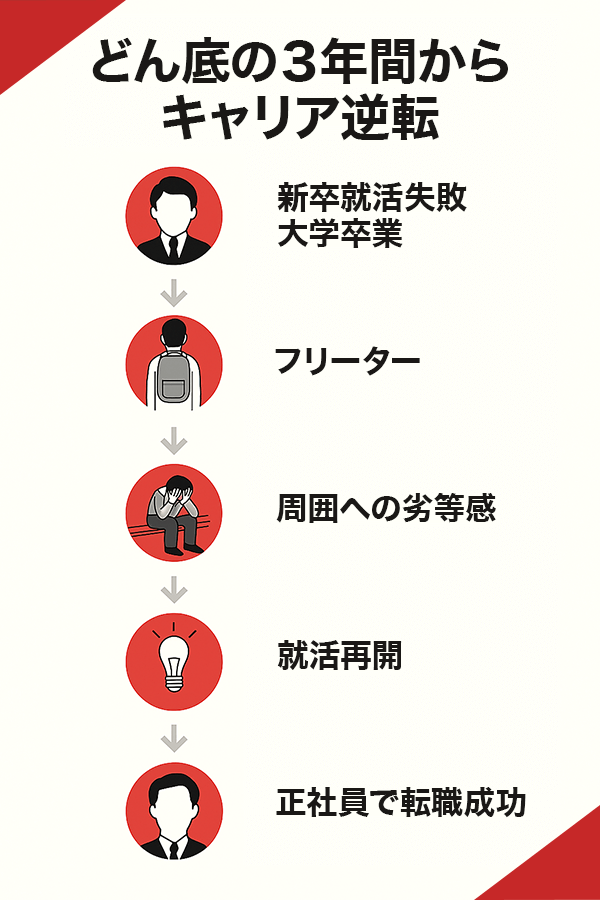 どん底の3年間からキャリア逆転するまでのタイムライン図
